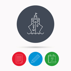 Cruise icon. Ship travel sign.