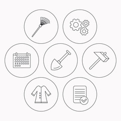 Shovel, hammer and cloak icons.