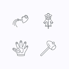 Obraz premium Hammer, scarecrow and watering can icons.