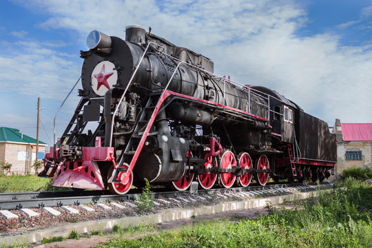 Monument to Russian steam locomotive, built in 1951, Lukoyanov,