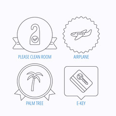 Palm tree, air-plane and e-key icons.