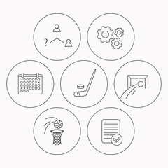 Football, ice hockey and basketball icons.