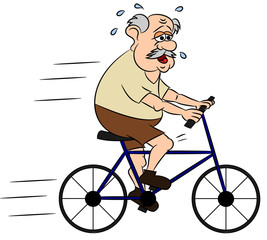 Exhausted sweating senior on bike