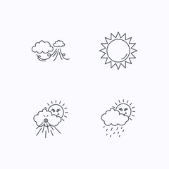 Weather, strong wind and rainy day icons.