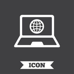 Laptop sign icon. Notebook pc with globe symbol.