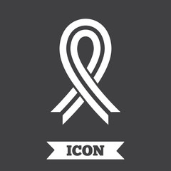 Ribbon sign icon. Breast cancer awareness symbol.