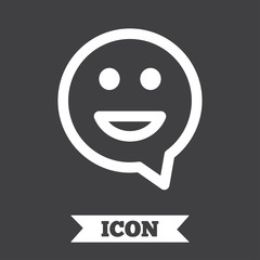 Happy face speech bubble symbol. Smile icon.