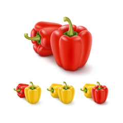 Colored Yellow and Red Sweet Bulgarian Bell Peppers, Paprika Isolated