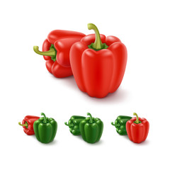 Colored Green and Red Sweet Bulgarian Bell Peppers, Paprika