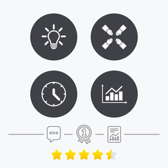 Lamp idea and clock time. Graph chart diagram.