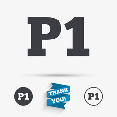 Parking first floor icon. Car parking P1 symbol.