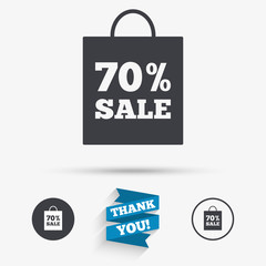 70 percent sale bag tag sign icon.