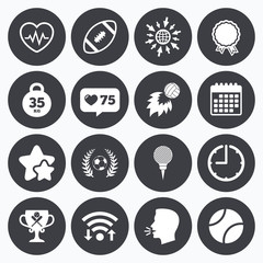 Sport games, fitness icon. Football, golf.