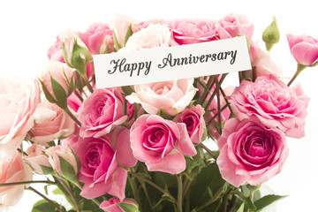 Happy Anniversary Card with Bouquet of Pink Roses