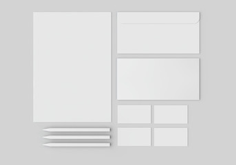 White stationery mock-up, template for branding identity on gray background. For graphic designers presentations and portfolios.