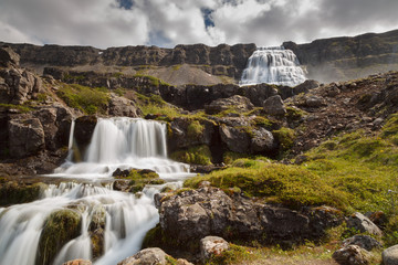 Dynjandi waterfall at summer

