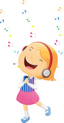 Illustration of happy Girl Listening to Music