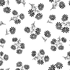 Floral seamless pattern. Flower bouquet background. Flourish chamomlie silhouette ornament