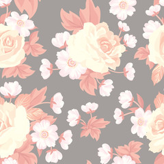 Floral bouquet seamless pattern. Flower rose background. Flourish ornamental wallpaper