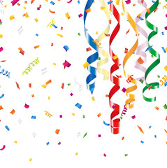 ベクター、カラフルなリボンと紙吹雪の背景