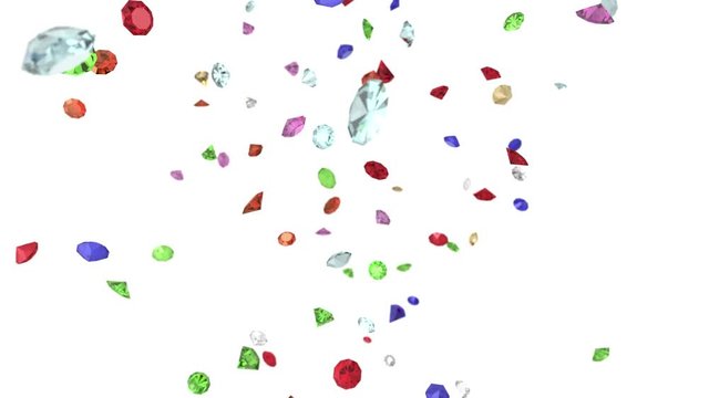 Gems diamonds gemstones ruby stones falling slow motion wedding background 4K
