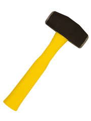 Sledge hammer with yellow plastic handle.