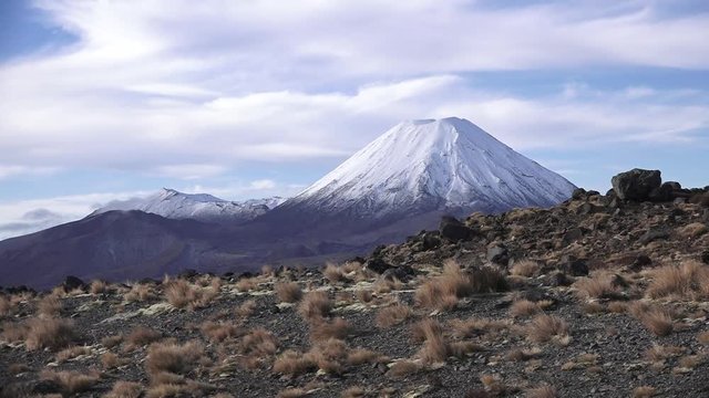 Winter landscape of Mount Ngauruhoe  and Mount Tongariro in Tongariro National Park, It was used as a stand-in for the fictional Mount Doom in Peter Jackson's The Lord of the Rings film trilogy.