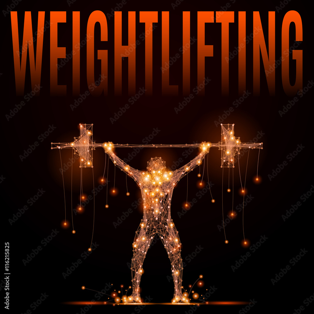Aufkleber weightlifter raises the bar over your head in motion. jolt or jerk weightlifting projectile. element