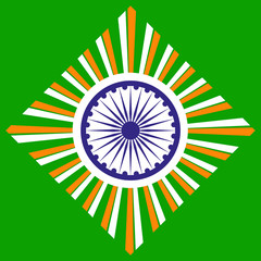 India National holiday. Republic Independence day celebration concept. Colors of Indian tricolor flag with navy blue Ashoka Chakra. Unique symbols. Patriotic event background. Vector illustration