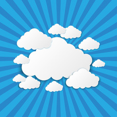 Abstract sun rays with clouds background.