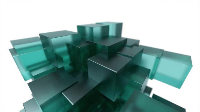 Glass blocks cubes floating interlocking abstract tech motion background loop 4k
