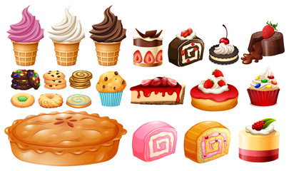 Set of different kinds of desserts