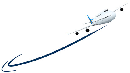 Airplane flying on white background