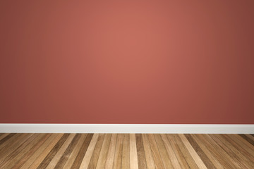Red tone colors wall & wood floor interior,3D illustration