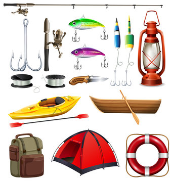 Set of camping and fishing equipment