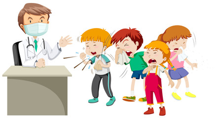 Doctor and many sick children