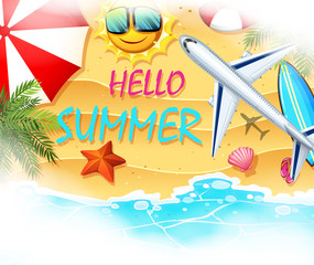 Summer theme with beach and airplane