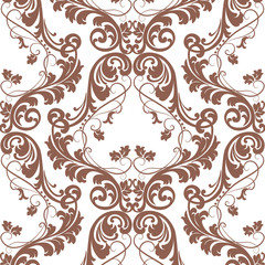 Vector Baroque pattern with Damask ornament. Vintage element Ornamental floral decor. Brown russet color ornament