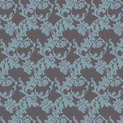 Vector floral damask pattern background. Luxury classic floral damask ornament, royal Victorian vintage texture for wallpapers, textile, fabric. Blue serenity and granite color