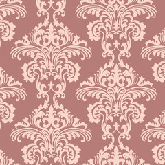 Vintage Vector Rococo Floral ornament damask pattern. Elegant luxury texture for wallpapers, backgrounds and invitation cards. Rose color ornament