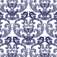 Fototapeta na wymiar Vector damask pattern ornament. Exquisite Baroque element template. Classical luxury fashioned damask ornament, Royal Victorian texture for wallpapers, textile, wrapping. Royal blue color
