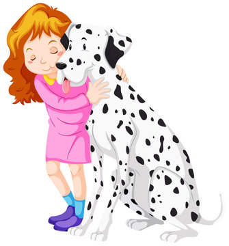 recommend clip art: Cute girl hugging pet dog