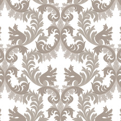 Vintage Rich Baroque floral Damask pattern Vector. Luxury classic ornament. Royal Victorian texture for wallpaper, textile, fabric. Beige color