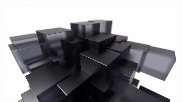 Glass blocks cubes floating interlocking abstract tech motion background loop 4k
