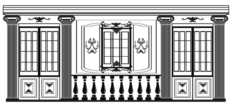 Vector architectural facade. Wire frame blueprint drawing of cla