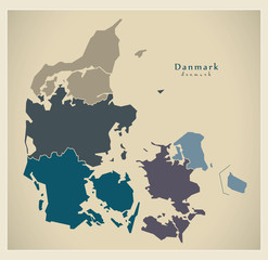 Modern Map - Denmark with regions DK
