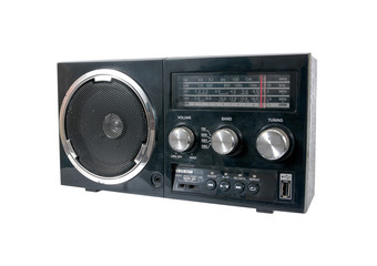 Black old radio isolated on white background