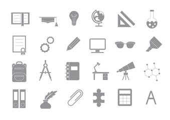 School elements gray vector icons set