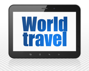 Tourism concept: Tablet Pc Computer with World Travel on display