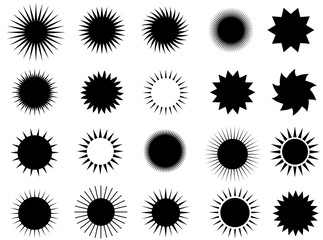 Set of 20 different vector sun shapes and styles